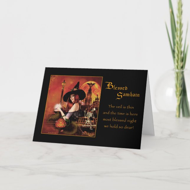Tarjeta Samhain Bendito - Noche Mágica Bruja (Anverso)