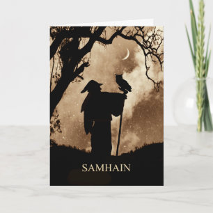 Tarjeta Samhain Blessing Mystic Wizard y Owl