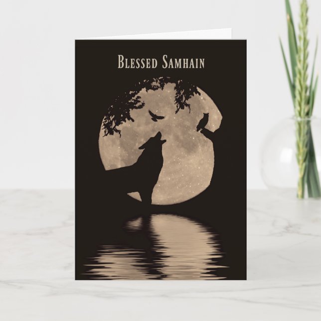 Tarjeta Samhain carda la bendición de la luna del lobo, (Anverso)