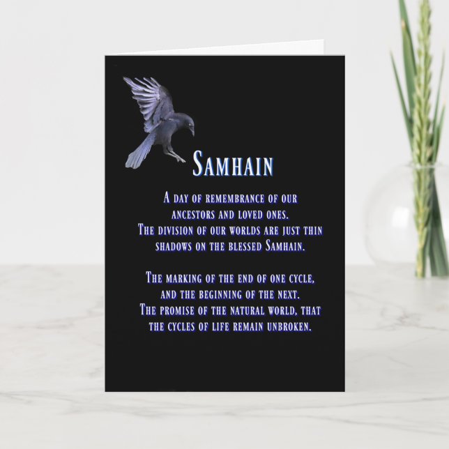 Tarjeta Samhain con Cuervo o Cuervo Bendito Samhain (Anverso)