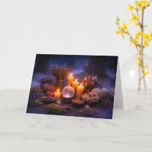 Samhain con velas follaje otoñal de cristal flores