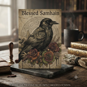 Tarjeta Samhain de Cuervo Sepia Vintage Atmosférico