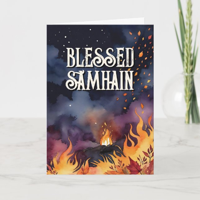 Tarjeta Samhain Night Fall Forest Pagan Bonfire Halloween (Anverso)