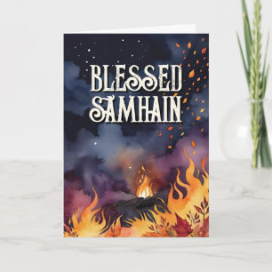 Tarjeta Samhain Night Fall Forest Pagan Bonfire Halloween