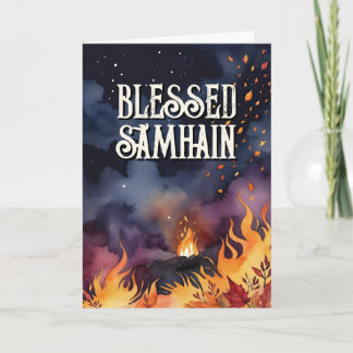 Tarjeta Samhain Night Fall Forest Pagan Bonfire Halloween