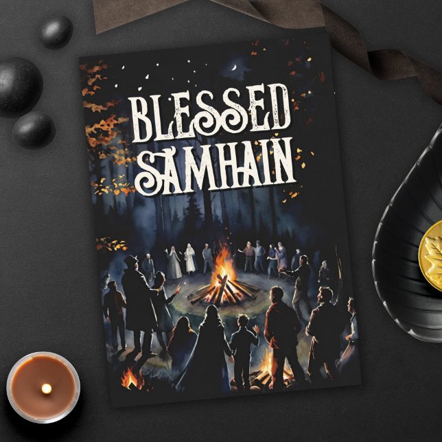 Tarjeta Samhain Night Fall Forest Pagan Bonfire Halloween (Samhain Night Fall Forest Pagan Bonfire Halloween Greeting Card)