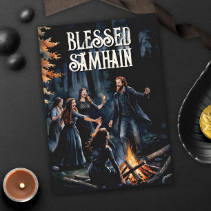 Tarjeta Samhain Night Fall Forest Pagan Bonfire Halloween