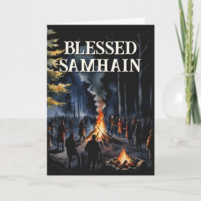 Tarjeta Samhain Night Fall Forest Pagan Bonfire Halloween (Anverso)