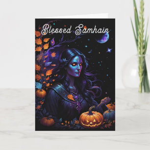 Tarjeta Samhain Pagan Bruja bendecida noche de otoño de Ha