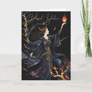 Tarjeta Samhain Pagan Bruja bendecida noche de otoño de Ha