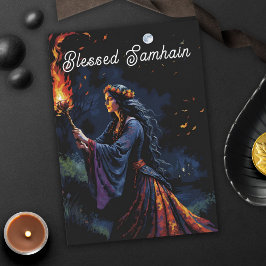 Tarjeta Samhain Pagan Bruja bendecida noche de otoño de Ha