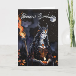 Tarjeta Samhain Pagan Bruja bendecida noche de otoño de Ha