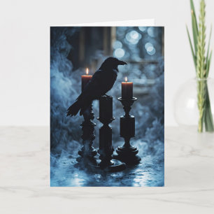 Tarjeta Samhain Raven y Velas góticas con humo