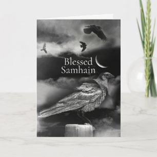 Tarjeta Samhain Ravens y Crescent Moon