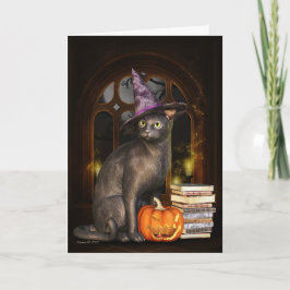 Tarjeta Samhain Witch Kitty Cat Greet Card