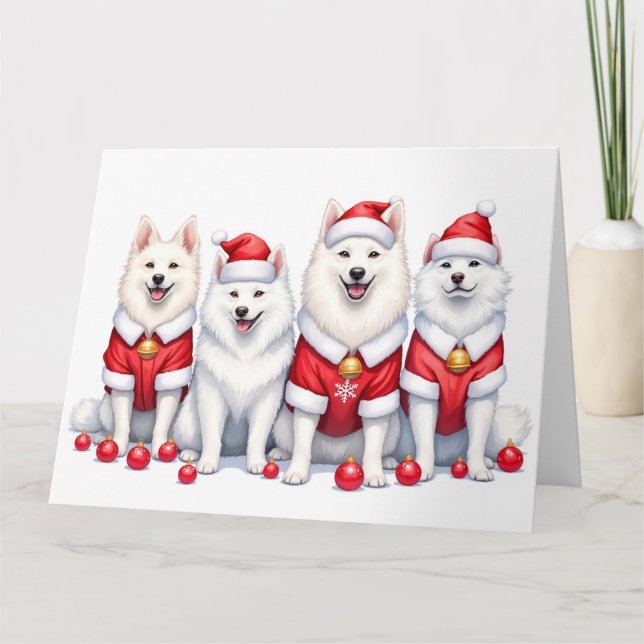 Tarjeta Samoyed Christmas Dress Santa Hat (Anverso)