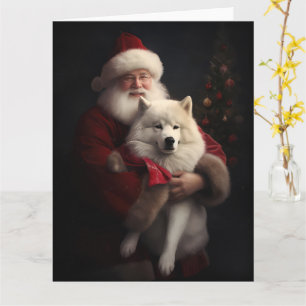 Tarjeta Samoyed Con Navidades De La Festividad De Santa Cl