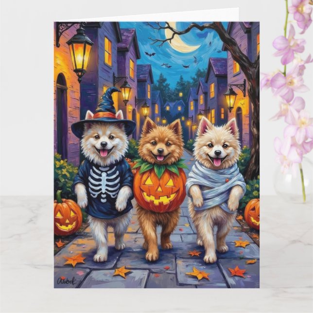Tarjeta Samoyed Dogs Trick-or-Treating Halloween Costumes (Orquídea)