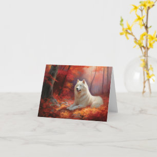 Tarjeta Samoyed en otoño se inspira en las hojas