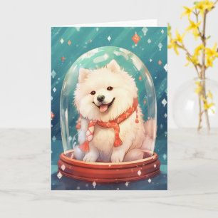 Tarjeta Samoyed en un Globo de Nieve de Navidad Luces Bril