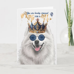 Tarjeta Samoyong Dog King por un día divertido cumpleaños