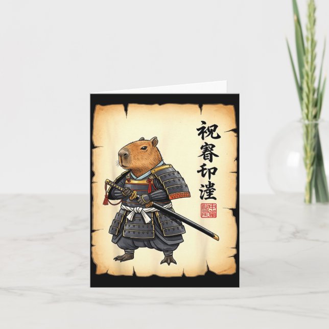 Tarjeta Samurai Capybara Japanese Art Vintage Graphic Funn (Anverso)