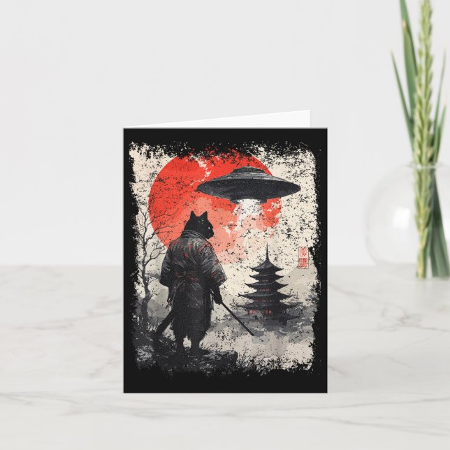 Tarjeta Samurai Ninja Cat Warrior Sumi-e Ufo Ukiyo-e Sci F (Anverso)