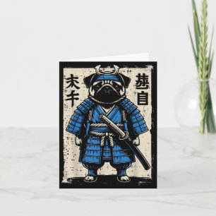 Tarjeta Samurái Pug Divertido Arte Guerrera Japonesa Hombr