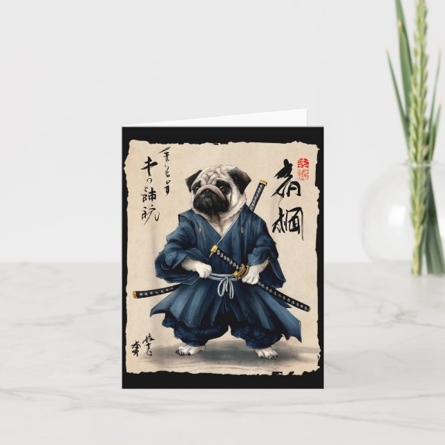 Tarjeta Samurai Pug Japanese Anime Dog Pug Lover Funny For (Anverso)