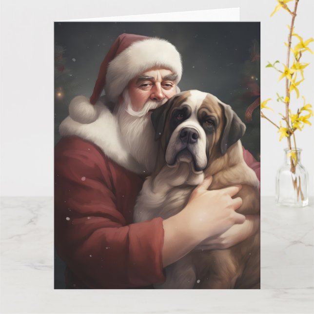 Tarjeta San Bernardo con Santa Claus Navideño (flor amarilla)