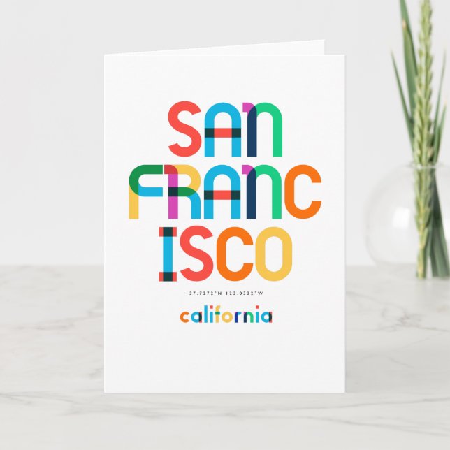Tarjeta San Francisco California Mid Century, Arte Pop, (Anverso)