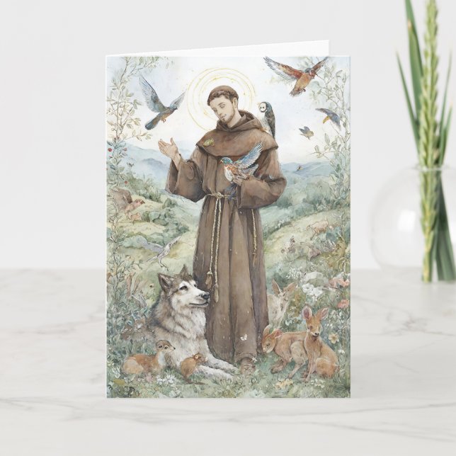 Tarjeta San Francisco de Asís con Animales (Anverso)