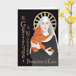 Tarjeta San Gertrude de Nivelles, protector de gatos