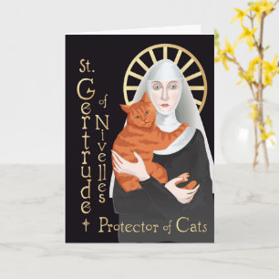 Tarjeta San Gertrude de Nivelles, protector de gatos