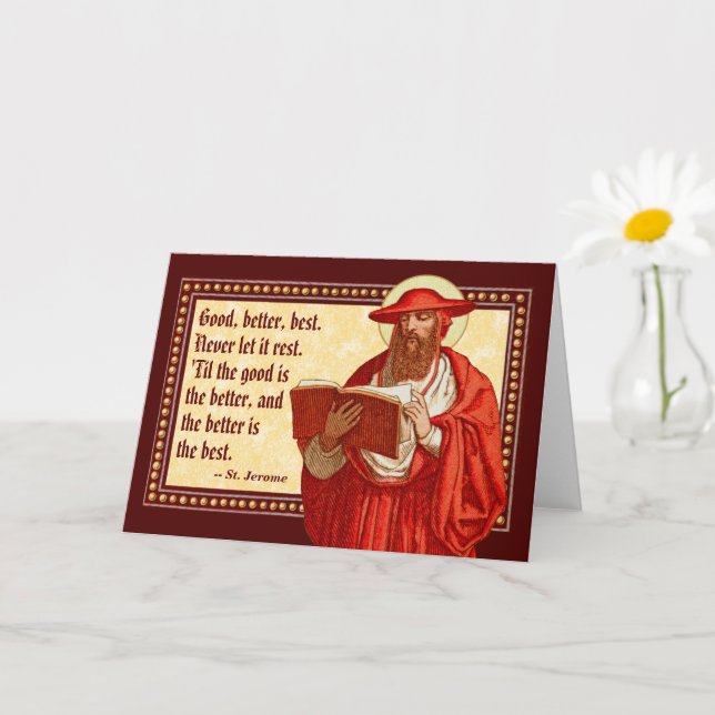 Tarjeta San Jerome como cardenal con cita motivacional (Planta pequeña)
