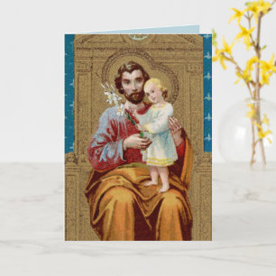 Tarjeta San José entronizado con el Niño Jesús