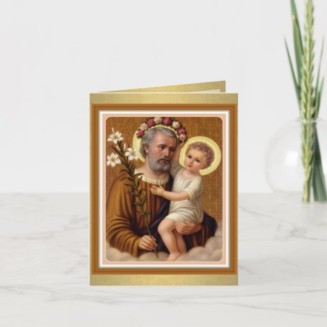 Tarjeta San José Jesús Niño Católico Religioso Vintage (Anverso)