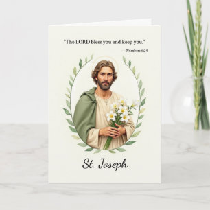 Tarjeta San José la paz de Dios con las Escrituras