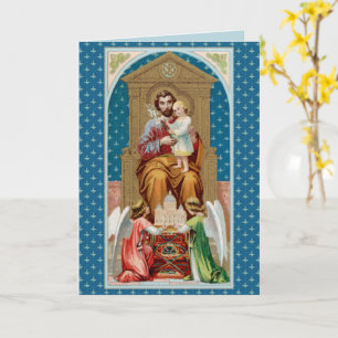 Tarjeta San José, Niño Jesús, Ángeles con Maqueta del Vati
