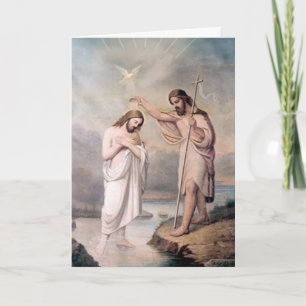 Tarjeta San Juan Bautista bautizando a Jesús río Jordán