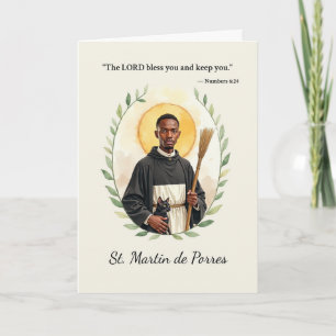 Tarjeta San Martín de Porres la paz de Dios con la Escritu
