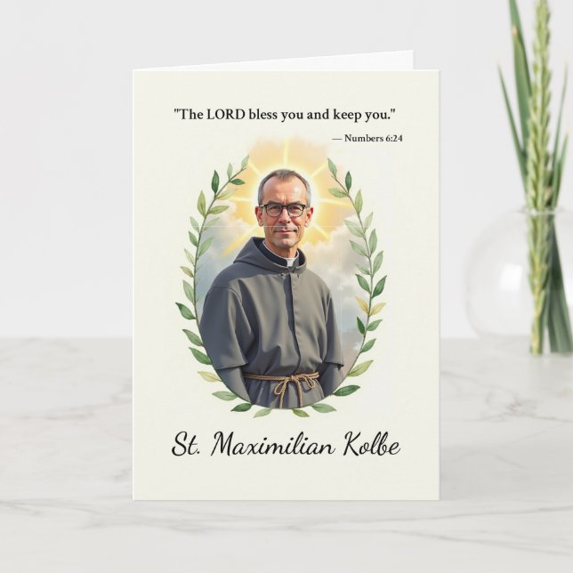 Tarjeta San Maximiliano Kolbe, la paz y las bendiciones de (Anverso)