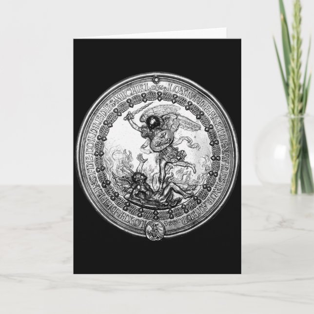 Tarjeta San Miguel Arcángel Derrotando a Satanás Cristo (Anverso)