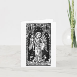 Tarjeta San Miguel Arcángel derrotando a Satanás Cristo