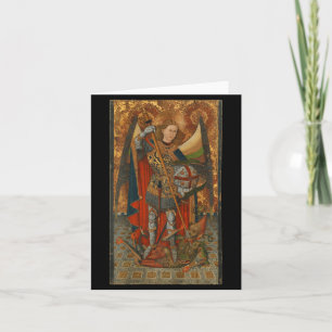 Tarjeta San Miguel Arcángel derrotando a Satanás Cristo