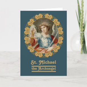 Tarjeta San Miguel Arcángel (M10) Saludo en Blanco
