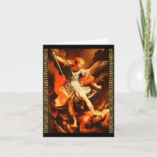 Tarjeta San Miguel derrotando a Satanás Arcángel Guerrero