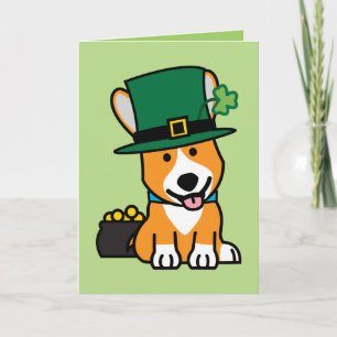 Tarjeta San Patricio Corgi Leprechaun Perro Perro Cachorro