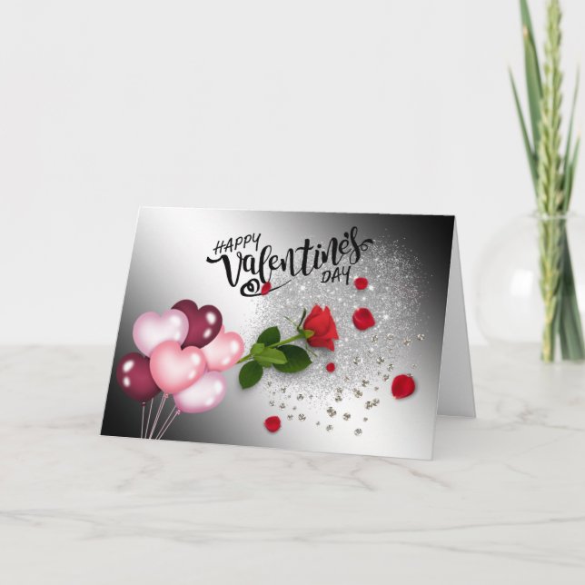 Tarjeta  San Valentín con purpurina y rosas  (Anverso)