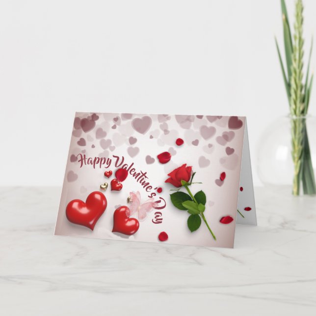 Tarjeta  San Valentín con rosa y corazones (Anverso)
